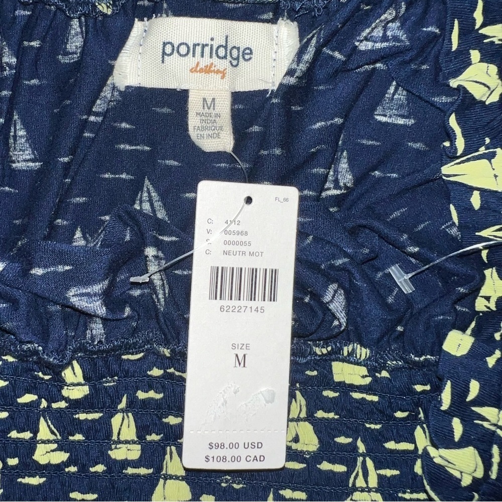 Porridge Anthropologie Chartreuse Sailboats on Navy with a Bow NWT Sz M Ret $98 - Picture 6 of 8